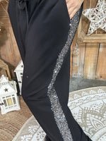 Pantalon Jogging Noir avec Bande de Sequins Ange